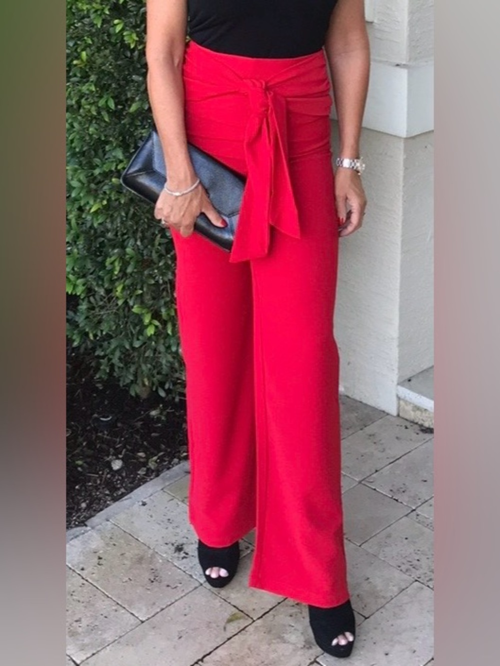 High-Rise Red Wide Leg Tie-Waist Pants